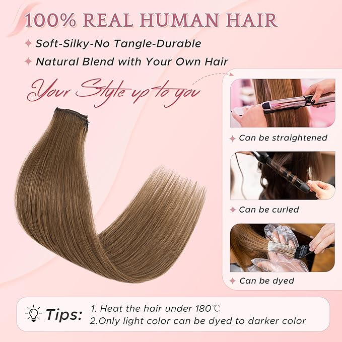 SEGO Single Clip In Hair Extensions Real Human Hair 6 Pcs Individual Clip Ins Remy Straight Soft Seamless Hairpieces for Women -22 Inch #04 Medium Brown