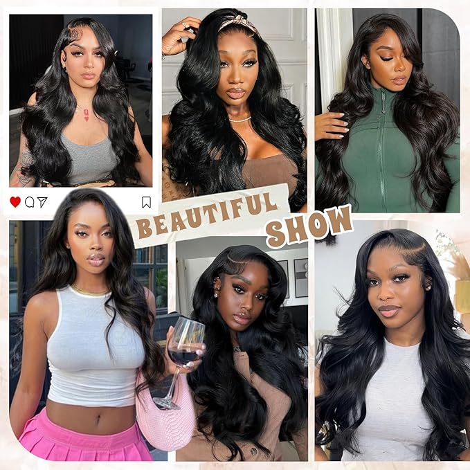 13x6 Body Wave Lace Front Wigs Human Hair Pre Plucked 180 Density Virgin Real Human Wig 3x Longer Lifespan HD Lace Frontal Wigs Human Hair for Women (Natural Black, 30inch)