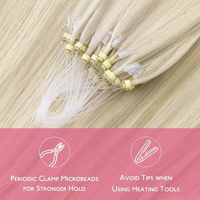 WENNALIFE Microlink Hair Extensions Human Hair, 50g 50s 14 Inch Ash Blonde Highlighted Platinum Blonde Remy Hair Microbead Micro Link Microloop Microring Invisible Straight Natural Fusion Installation