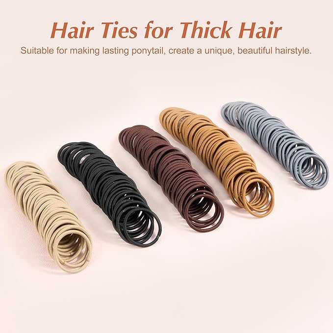 203 Pieces Hair Ties No Damage, 4MM Elastic Hair Ties, Medium Size Ponytail Holders for Women and Girls, Multicolor (5 Colors (Brown Tones))