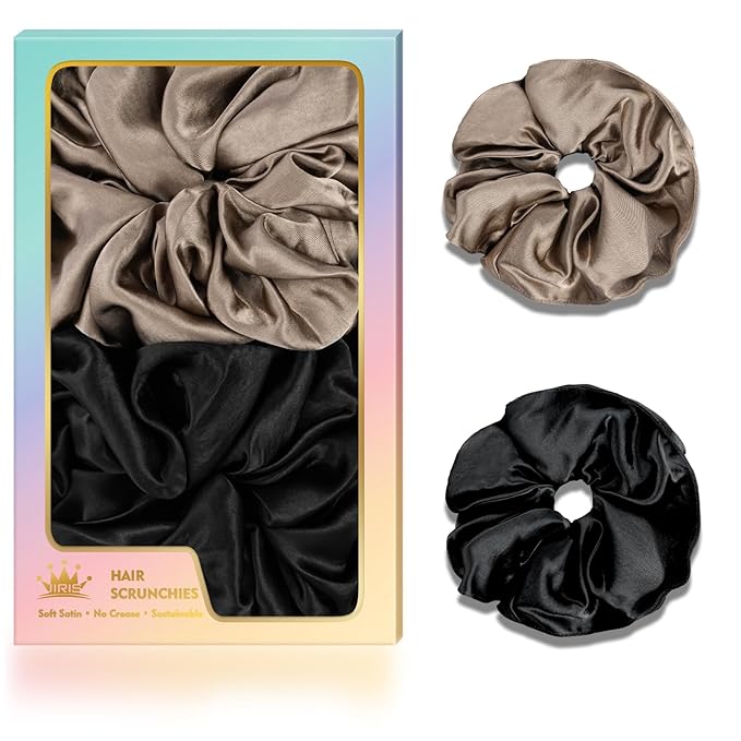 2Pcs Big Satin Scrunchies for Women, Softer Than Silk Scrunchies, Fashion No Crease Hair Ties for Thin Thick Hair,Soft Hair Bands No Damage for Girls, Ideal Gifts for Women (Set 9)