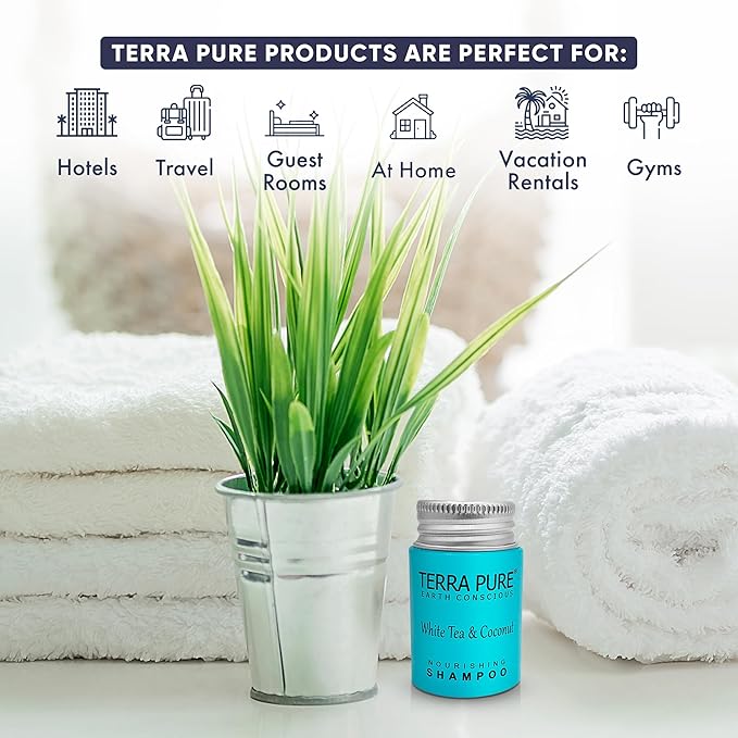 Terra Pure White Tea & Coconut Shampoo, Travel Size Hotel Amenities, 1 oz. (Case of 100)