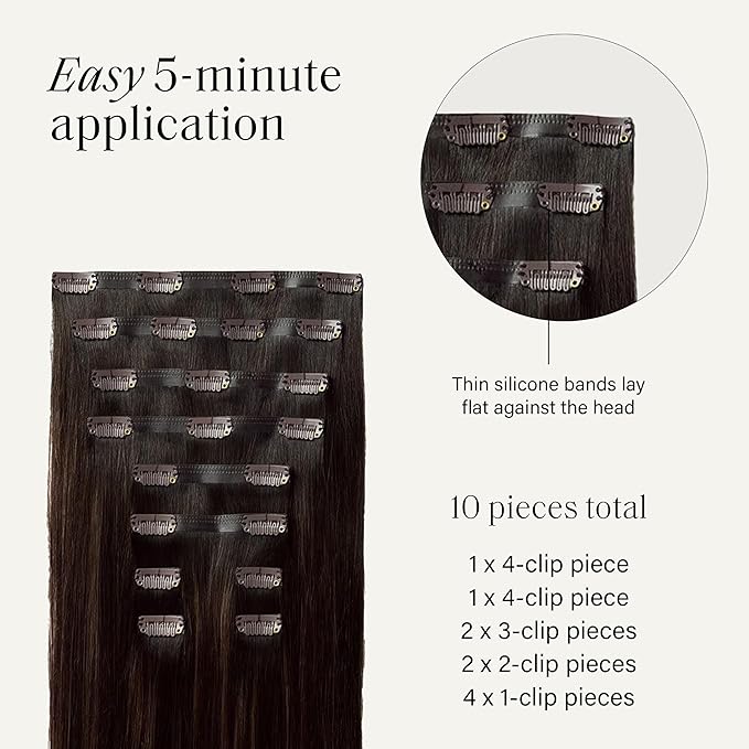 Luxy 100% Remy Human Hair - Seamless Clip-In Hair Extensions - Multi-Dimensional Color for Natural Blending, Adds Volume & Length 160 grams 16" Dimensional Rooted Espresso Brown