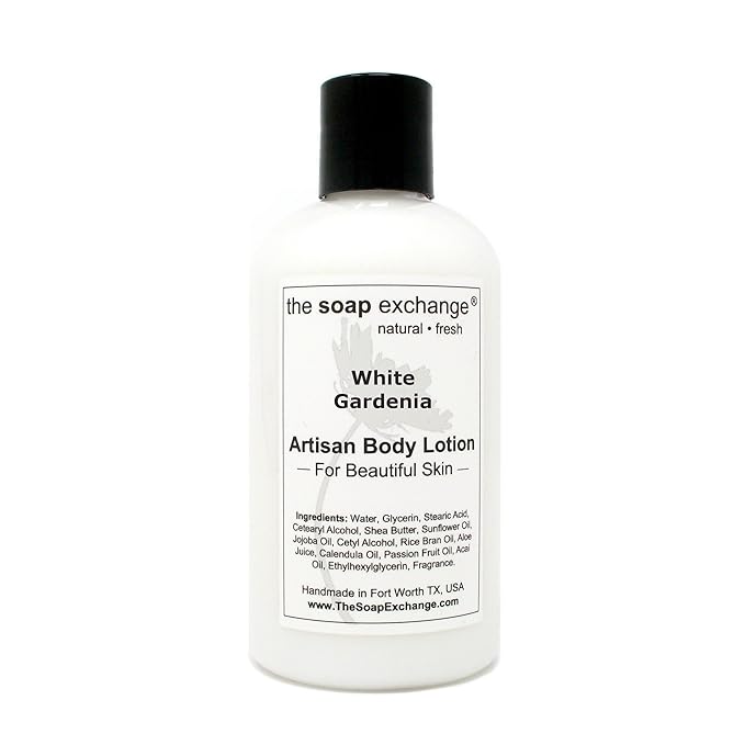 The Soap Exchange Body Lotion - White Gardenia Scent - Hand Crafted 8 fl oz / 240 ml Natural Artisan Skin Care for Hand, Face, & Body, Moisturize, Hydrate, & Protect. Made in the USA.