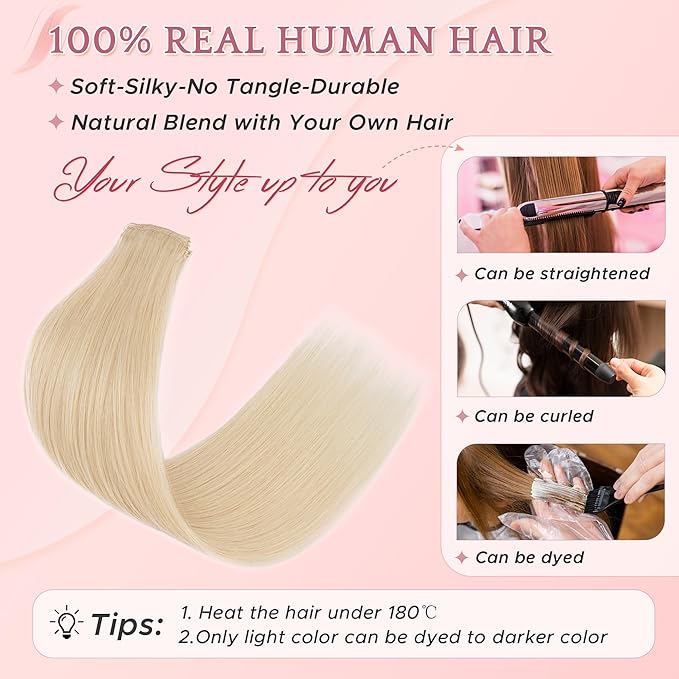 SEGO Single Clip In Hair Extensions Real Human Hair 6 Pcs Individual Clip Ins Remy Straight Soft Seamless Hairpieces for Women -20 Inch #60 Platinum Blonde