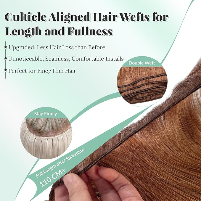 Auburn Weft Hair Extensions Sew in Human Hair Wefts for Women, 18 Inch 100G Silky Straight #30 Auburn Brown Bundle Double Weft Hand Tied Sew in Extensions Real Human Hair Weave