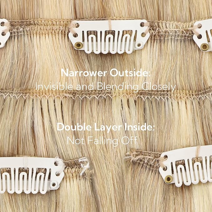 HOTBANANA Clip in Hair Extensions, 14 inch 75g 5pcs Light Blonde Highlighted Golden Blonde Clip in Hair Extensions Real Human Hair Remy Hair Stright Clip in Hair Extensions