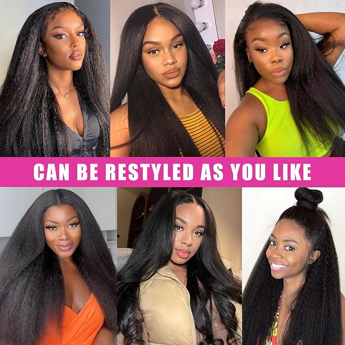 Kinky Straight Clip ins 24 Inch 8Pcs 130g Kinky Straight Clip in Hair Extensions Real Human Hair Brazilian Remy Human Hair Extensions for Women Per Set with 20 Clips Double Weft Natural Black