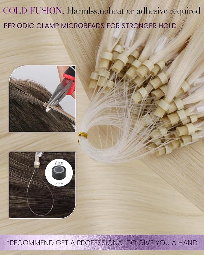 LaaVoo Micro Loop Hair Extensions Real Human Hair Bleach Blonde Micro Link Hair Extensions Human Hair Long Straight Blonde Micro Beads Hair Extensions Human Hair 50g/50s 24 Inch