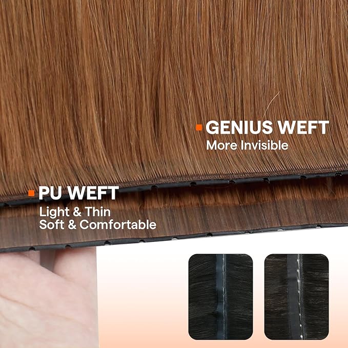 Full Shine Butterfly Weft Hair Extensions 24 Inch ovo weft extensions Double Side Extensions Invisible Pu Hole Weft Color Copper Genius Weft Straight Human Hair 100G