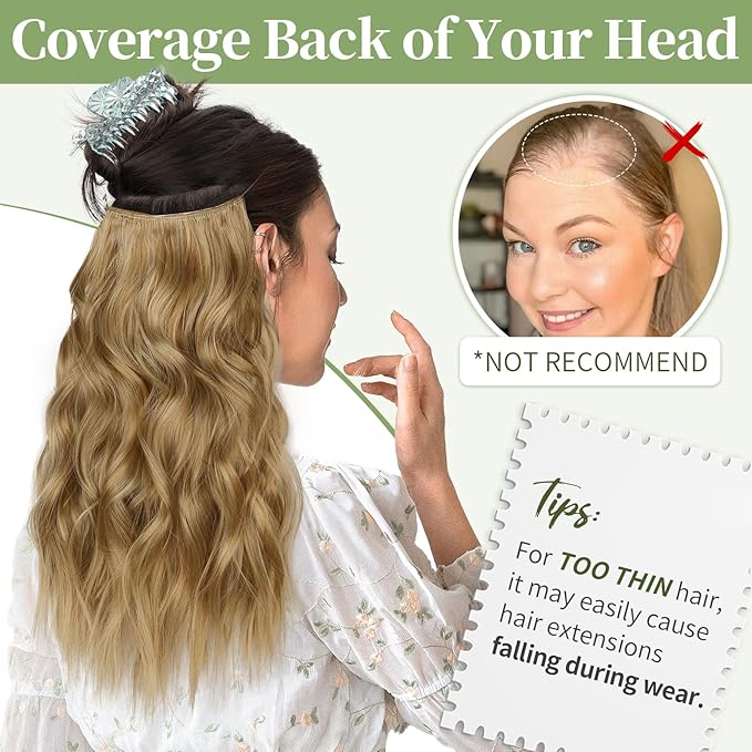 KooKaStyle Invisible Wire Hair Extensions with Transparent Headband Adjustable Size 4 Secure Clips Long Wavy Secret Wire Hairpiece 16 Inch 112#Honey Blonde for Women
