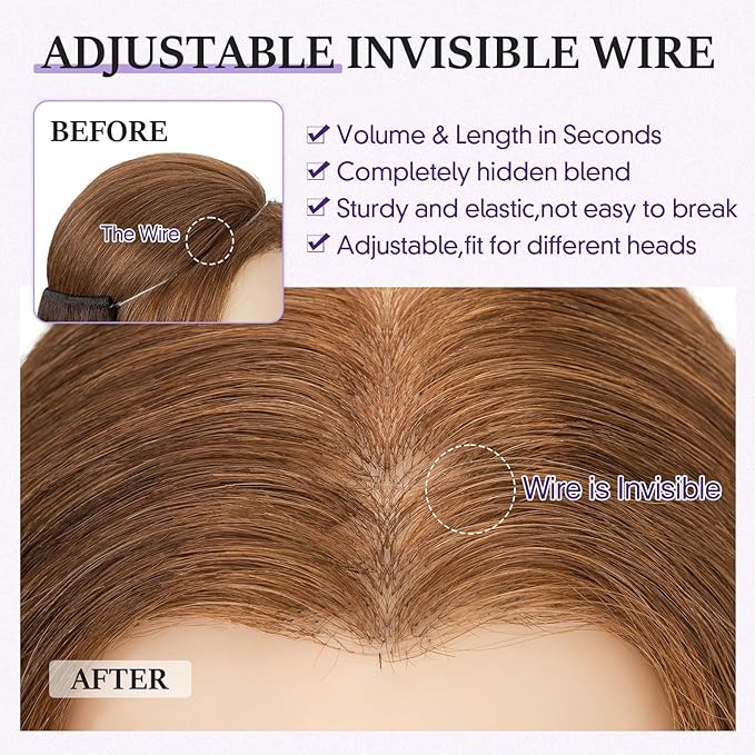 Halo Hair Extensions Real Human Hair,Halo Hair Extension 100% Human Hair,Wire Hair Extensions,Wavy 02 Dark Brown 70g/20inch