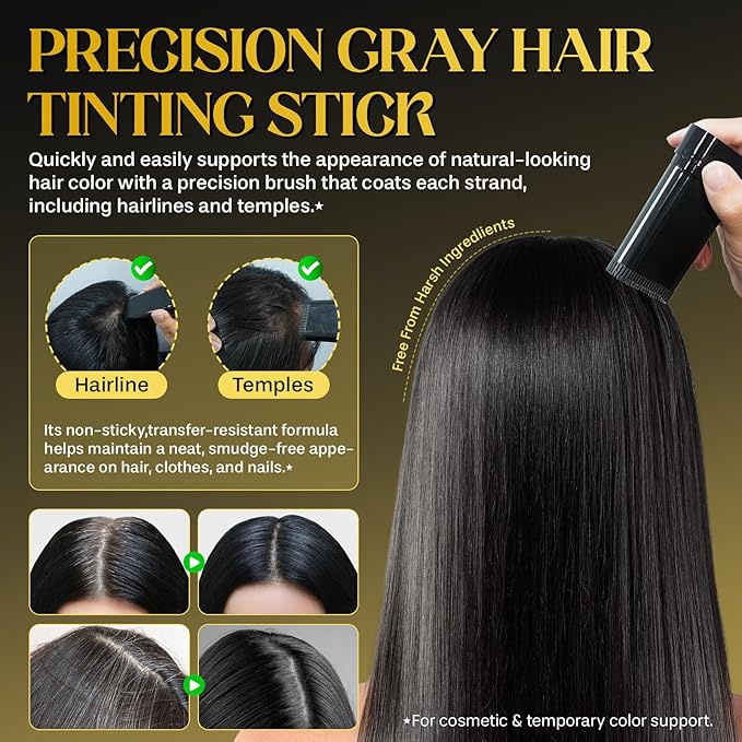 Hair Color Stick, 2 in 1 Instant Dye, Hair Dye Stick, Safe Portable Color Touch-Up Hair Sticks, Cover Gray Hair Color Correction Sticks for Women & Men, Waterproof and Sweat-Proof, 2Pack (Black)