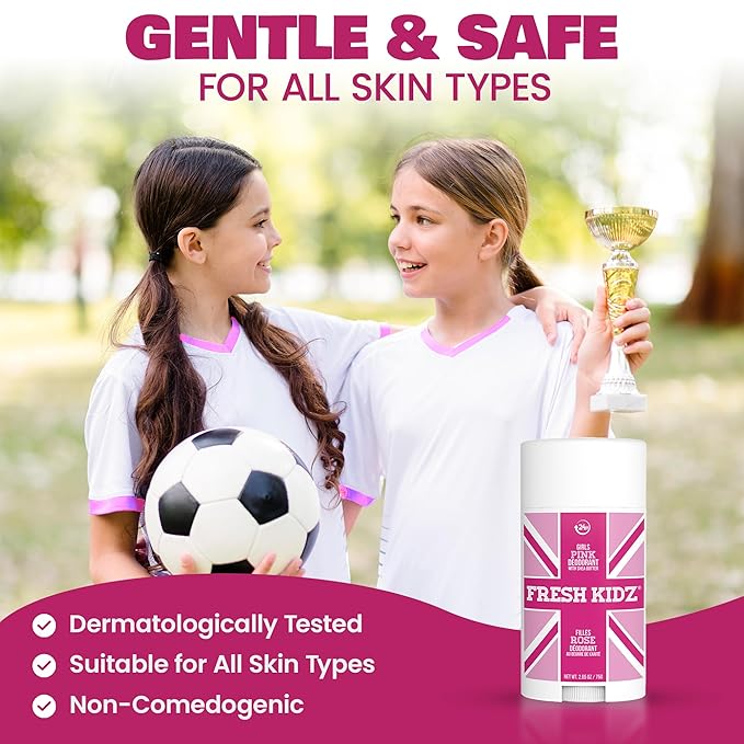 Fresh Kidz Deodorant Stick for Kids and Teens - Baking Soda and Aluminum-free 24 Hour Protection for Sensitive Skin - Girls "Pink", 2.65 oz / 75 g