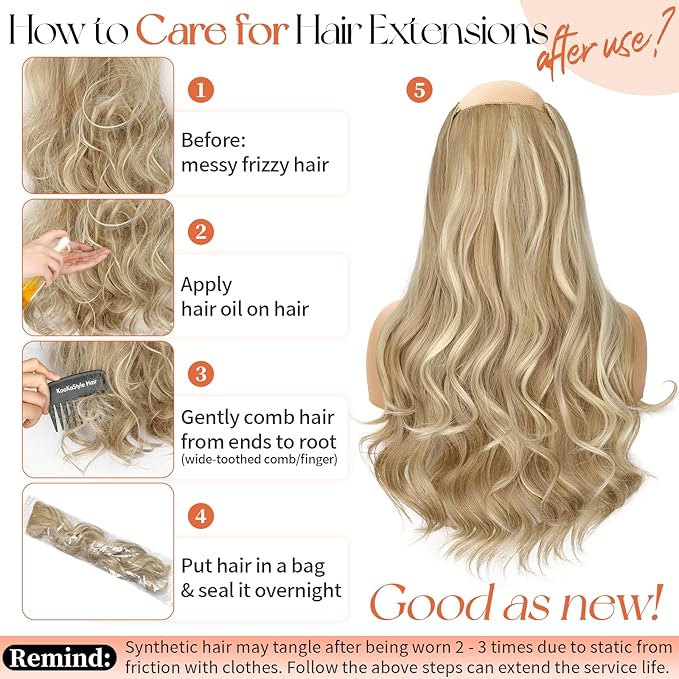 Kookastyle Clip in Hair Extensions, Natural Long Layered Soft Invisible Synthetic Curly Hairpieces for Women,4 pcs(20 Inch,Beach Blonde)