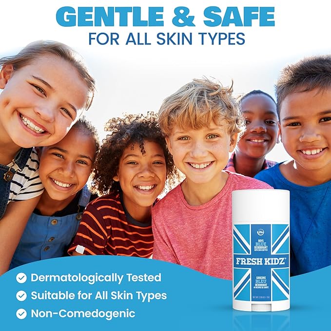 Fresh Kidz Deodorant Stick for Kids and Teens - Baking Soda and Aluminum-free 24 Hour Protection for Sensitive Skin - Boys "Blue", 2.65 oz / 75 g (2 Pack)