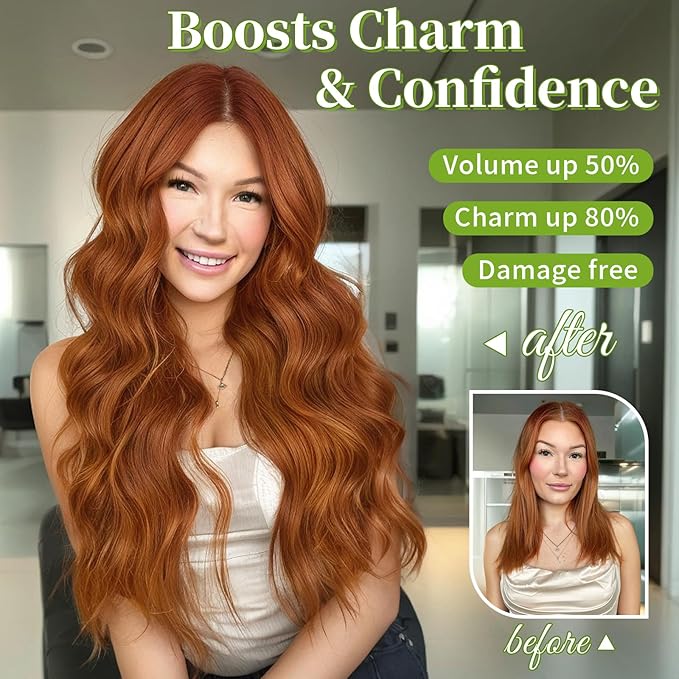 KooKaStyle Invisible Wire Hair Extensions with Transparent Headband Adjustable Size 4 Secure Clips Long Wavy Secret Wire Synthetic Hairpiece for Women(30C#Copper Auburn 20Inch)