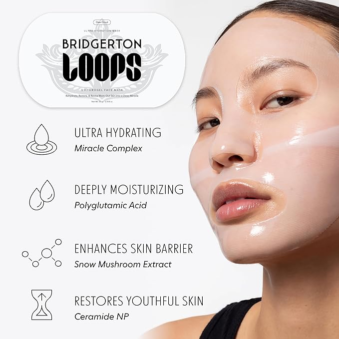LOOPS Beauty Bridgerton™ NETFLIX Lady in Silver Set - The Best Hydrogel Face Masks for Every Skin Moment Face Mask - 2 Hydrating Masks - Dew Cloud and Dream Sleep - All Skin Types, 2pc