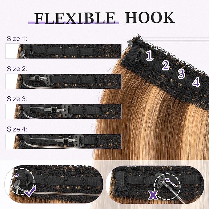 Halo Hair Extensions Real Human Hair,Halo Hair Extension 100% Human Hair,Wire Hair Extensions,Thicker 4P27 Medium Brown Mixed Dark Blonde 18 inch/80g