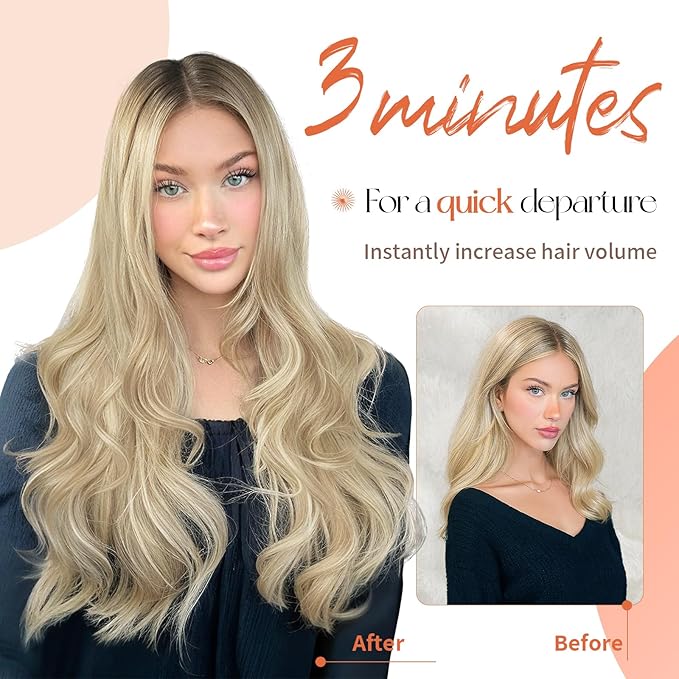 Kookastyle Clip in Hair Extensions 4 pcs Natural Long Synthetic Curly Hairpieces Layered Soft Invisible for Women Light Brown with Platinum Blonde 20 Inch