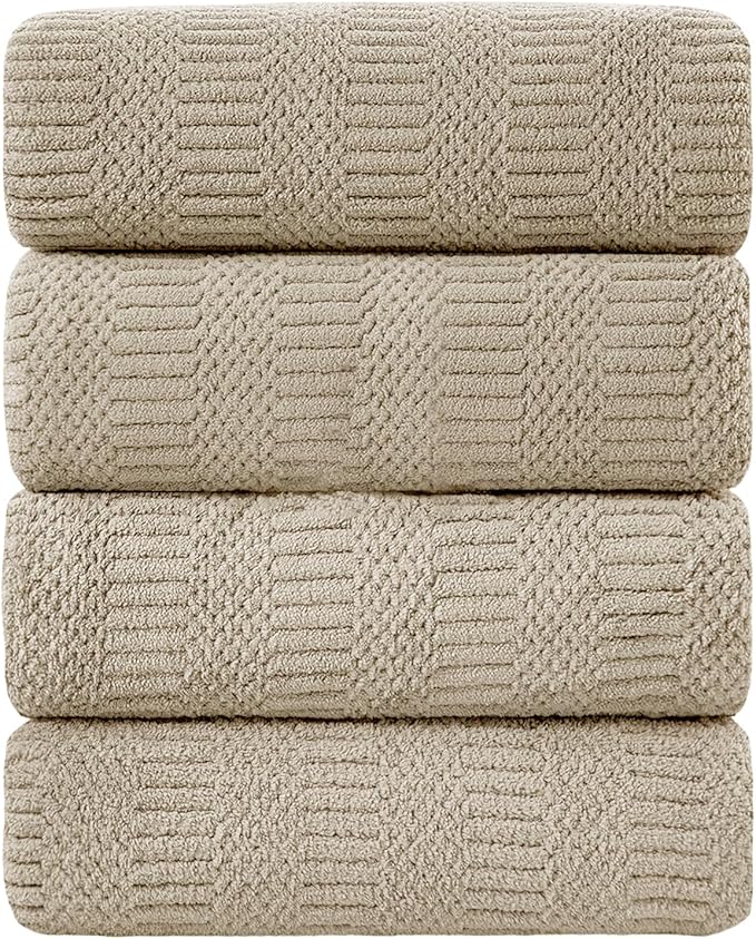 Ycosy 4 Pack Extra Large Microfiber Bath Towels Set,35x70 inches,600GSM,Less Lint Highly Absorbent Super Soft & Quick Dry,Oversized Bath Towels,Perfect for Bathroom Gym Pool,Camel