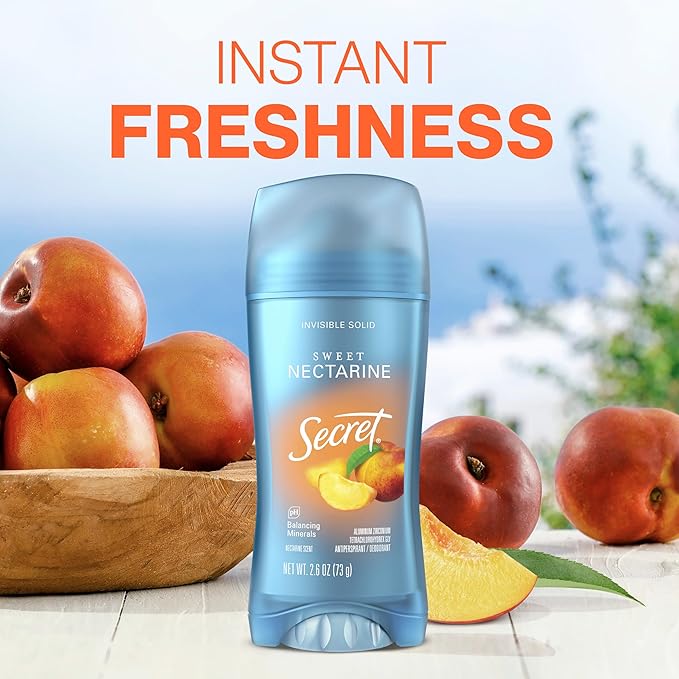Secret Fresh Antiperspirant Deodorant for Women, 72hr Breathable Sweat & Odor Protection, Instant Freshness & Gentle, PH Balancing Minerals, Clear Gel, Sweet Nectarine Scent, 2.6 oz