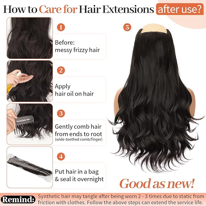 Kookastyle Clip in Hair Extensions, Natural Long Layered Soft Invisible Synthetic Curly Hairpieces for Women,4 pcs(20 Inch,Dark Brown)