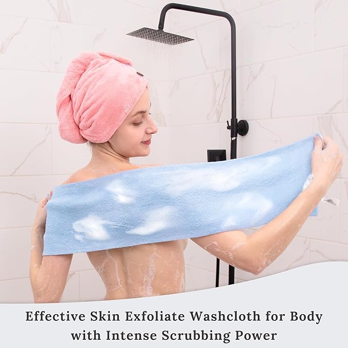 myHomeBody Exfoliating Washcloths for Showering, Loofah Body Scrubber Exfoliator, Back Shower Towel, Bath Washer for Exfoliation, Set of 2 (Color Will Be Shipped Randomly)