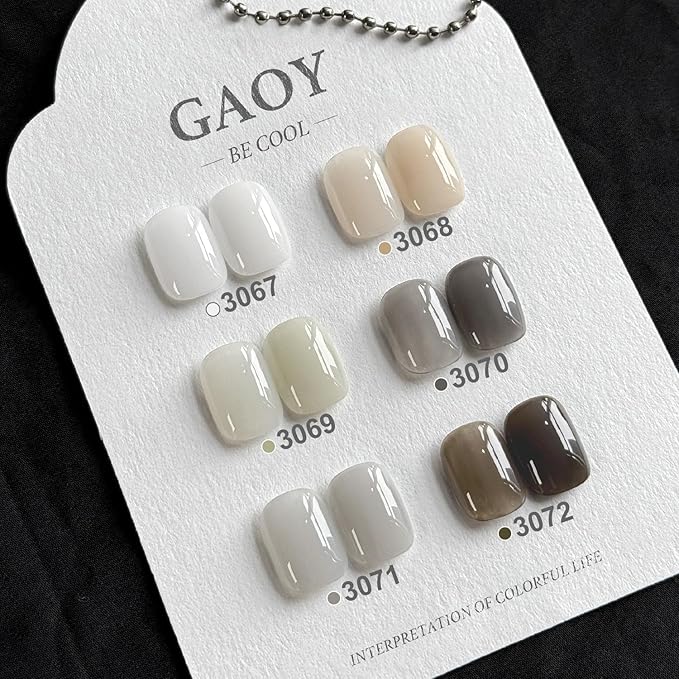 GAOY Jelly Black White Gel Nail Polish Set, 6 Transparent Colors Sheer Green Gray, Soak Off UV Light Cure Gel Polish Kit for Salon and Nail Art DIY at Home