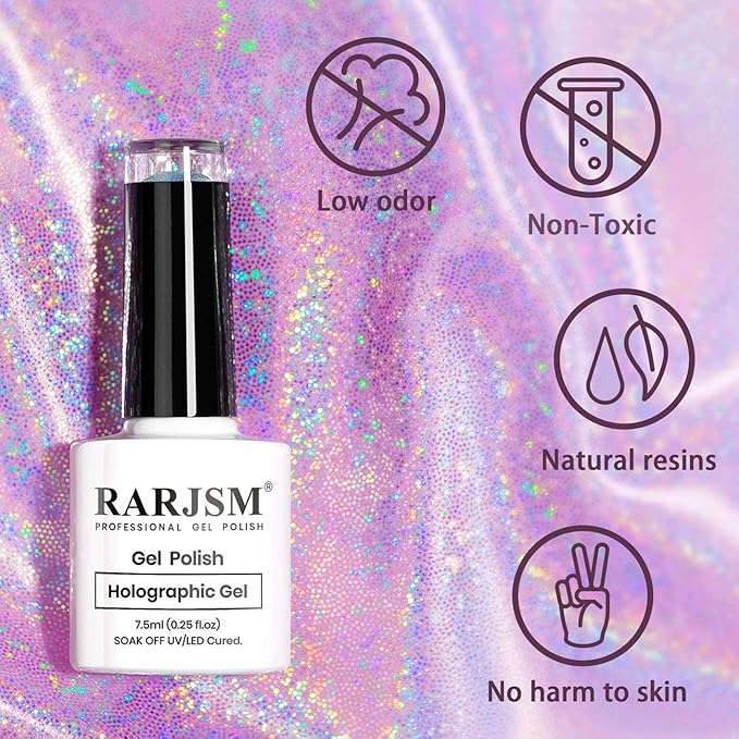 RARJSM Holographic Nail Polish Blue Glitter Gel Nail Polish Curing Required with Unicorn Glossy Effect for Salon and Home DIY Nail Art Design RAR78