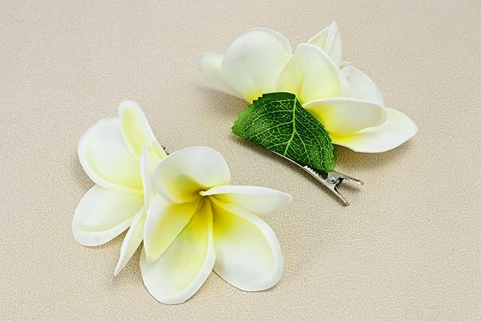 Pack of 2 Real Touch Flowers Hawaiian Flower Hair Clips Plumeria Hibiscus Hair Clips Handmade Hair Accessories for Beach Wedding Bridal Party Mother's Day Women Girls Holiday Gifts (c-811, 2pcs)
