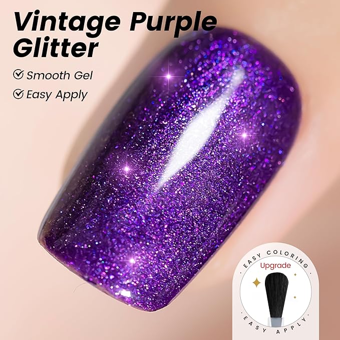 YTD Likomey Vintage Purple Glitter Gel Nail Polish,15ml Fall Winter High Pigment Shimmer Shiny Sparkly Salon Home DIY Manicure UV Color Varnish,SF404