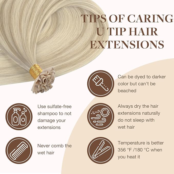 GOO GOO U Tip Hair Extensions - Real Human Hair, 14inch 50g 50S, Hot Fusion, Invisible Remy, 17A/60A Ash Blonde Highlighted Platinum Blonde