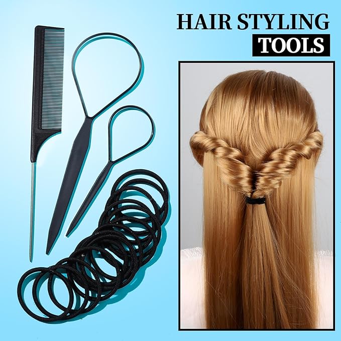 FANDAMEI Hair Accessories Kit - Elastic Hair Ties, Cotton Bands, Rubber Bands, Hair Pins, Rat Tail Comb for Women