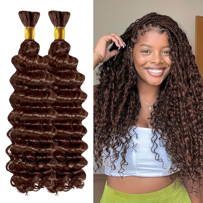 18 Inch Human Braiding Hair 100g Deep Wave Bulk Human Hair for Braiding Brazilian Virgin Human Hair Bundles Wet and Wavy Bundles No Weft Curly Human Hair Extensions for Boho Braids #4