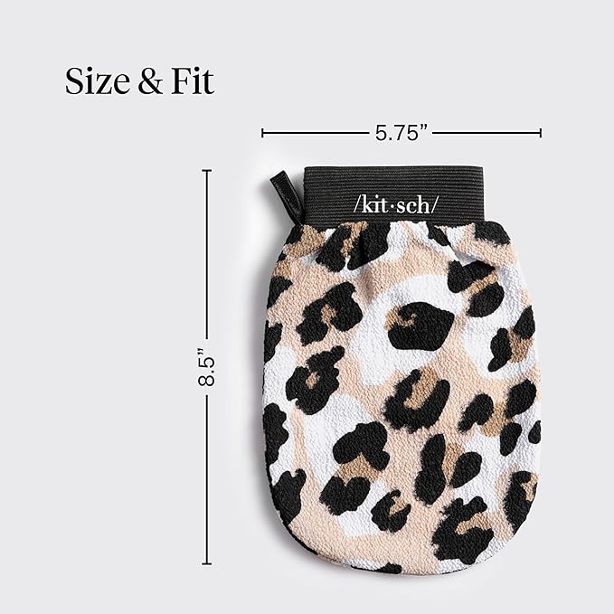 Kitsch Exfoliating Glove – Korean Exfoliating Mitt & Deep Exfoliating Body Scrubber for Shower, Bath | Body Exfoliator, Dead Skin Remover | Skin Care for Smooth, Renewed Skin - 1pc, Leopard