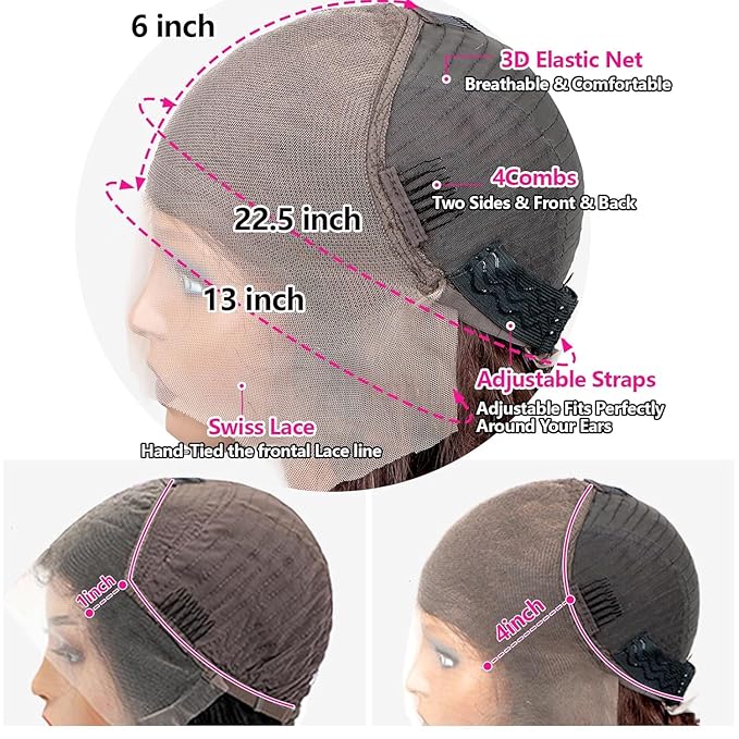 34Inch 13x6 Chocolate Brown Body Wave Lace Front Wigs Human Hair Pre Plucked with Baby Hair 180% Density Full HD Lace Frontal Brown Wigs for Women Colored Wigs