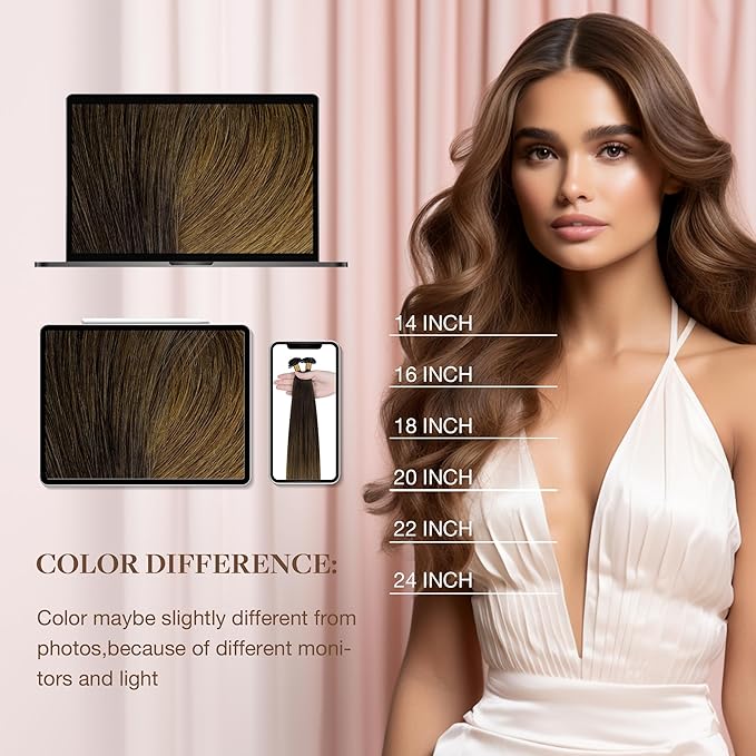 GOO GOO U Tip Hair Extensions - 20 Inch 50g 50S Hot Fusion, Invisible Remy Human Hair, 1D/2C/4E Chocolate Dip Color Melt