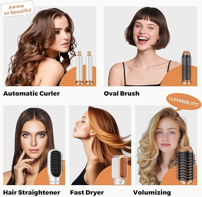 6 in 1 Blow Dryer Brush, Upgrade Hair Dryer Brush Set Negative Ion Air Styler Curling Wrap Air Curler, Hot Air Brush Curling Iron Hair Styling Tools As A Gift for Straight/Curl/Dry/Smooth