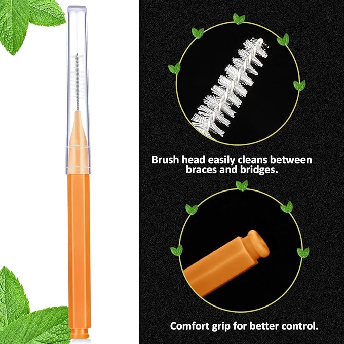 Patelai 100 Pieces Braces Brush for Cleaner Interdental Brush Toothpick Dental Tooth Flossing Head Oral Dental Hygiene Flosser Toothpick Cleaners Tooth Tool(Purple, Orange,Cute Size)