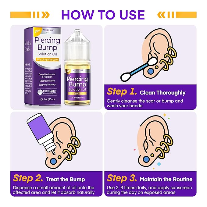 MURASAKI BEAUTY Piercing Bump Solution Oil, 1.06 fl oz, Aftercare Treatment (2 Pack)