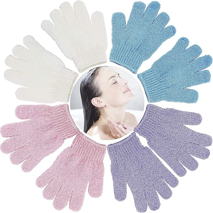 8 PCS ROTOPATA Deep Exfoliating Gloves Mitt with Hanging Loop for Shower, Spa, Body Scrubs, Dead Skin Cell Remover Bathing Accessories