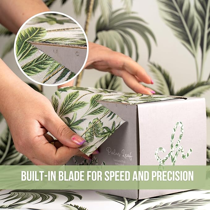 Simply Hair Pop-Up Hair Foil - 500 Pre-Cut & Folded Sheets for Hair Dye, Highlights & Balayage - Embossed, No-Slip Grip - Pop-Up Dispenser - 12.7x27.9cm - Palm Leaf
