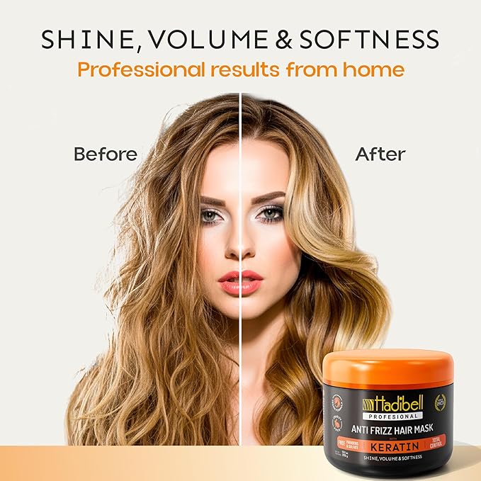 Hadibell Keratin Hair Mask Treatment 13.1 OZ, Deep Hair Care Treatment for Damaged Hair, Boost Hair Growth for Damaged Hair, Nourishing Repair & Frizz Control Mask