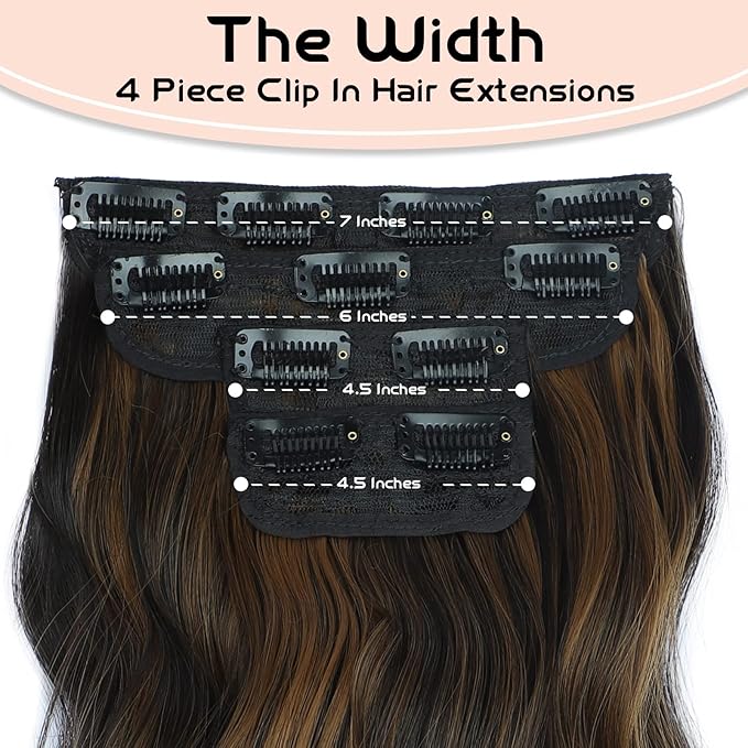 Vigorous Clip in Hair Extensions Black&Dark mix light brown Hair Extensions Clip ins 4PCS Thick Synthetic Wavy hair for Women