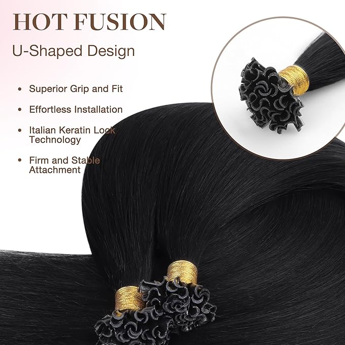GOO GOO U Tip Real Human Hair Extensions, 20inch 50g 50S, Hot Fusion, Invisible Remy, Jet Black