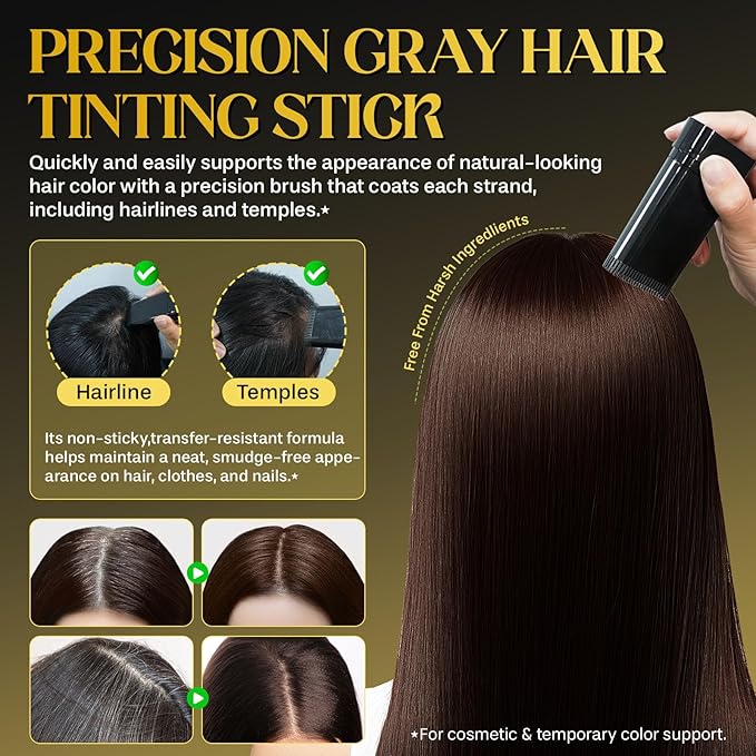 Hair Color Stick, 2 in 1 Instant Dye, Hair Dye Stick, Safe Portable Color Touch-Up Hair Sticks, Cover Gray Hair Color Correction Sticks for Women & Men, Waterproof and Sweat-Proof, 2Pack (Dark Brown)