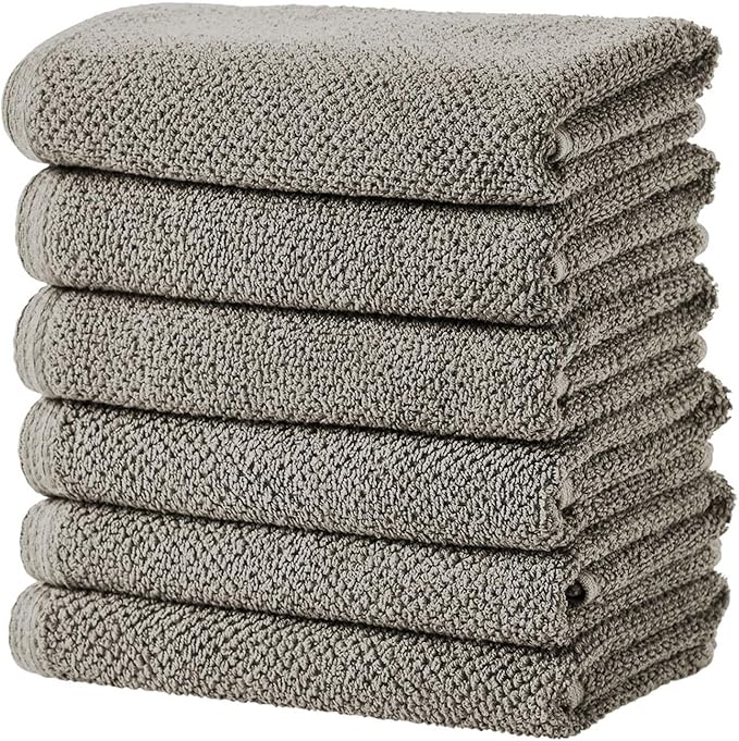 Great Bay Home 100% Cotton 6 Pack 26x16 Hand Towel Set - Absorbent, Quick-Drying, Durable Towels for Bathroom Decor - Low-Twist, Two-Ply Fibers (Dark Grey)