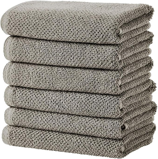 Great Bay Home 100% Cotton 6 Pack 26x16 Hand Towel Set - Absorbent, Quick-Drying, Durable Towels for Bathroom Decor - Low-Twist, Two-Ply Fibers (Dark Grey)
