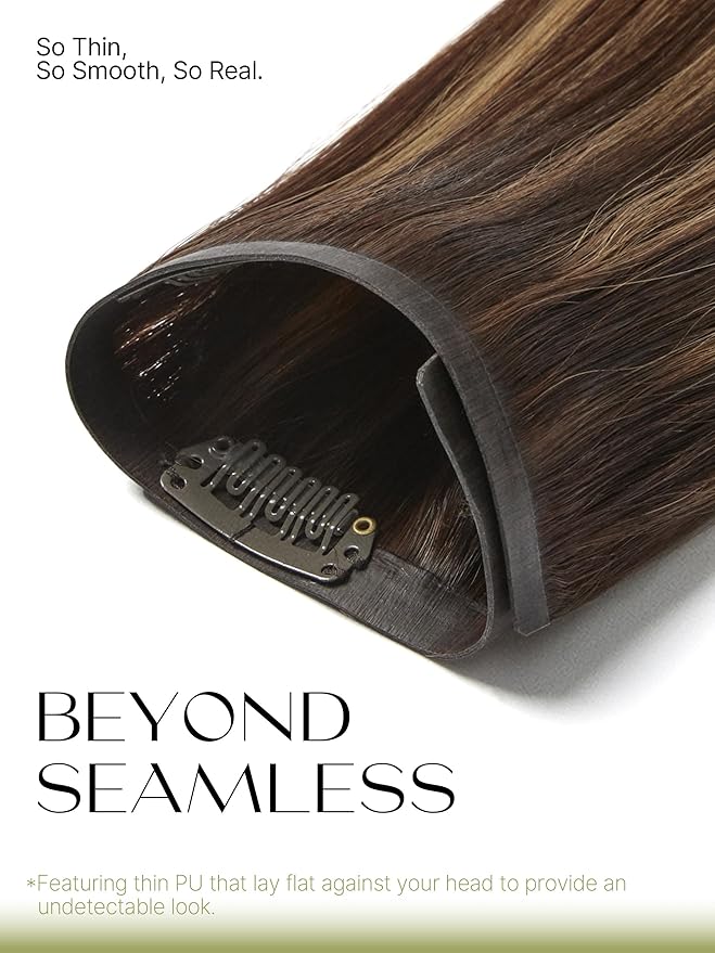 Frodio Clip Ins Hair Extensions Black: Remy Real Human Hair Pu Seamless Silk Long Straight Invisible Full Thick Virgin Brazilian Brown Highlight Color Beauty For Women Can Be Body Wave 100g 7 Piece